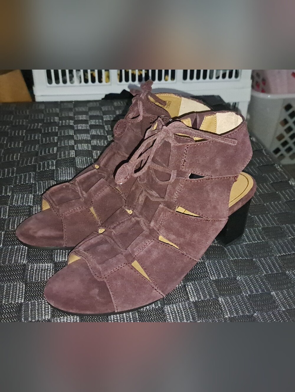 Vionic Burgundy Suede Lace-Up Cutout Mules